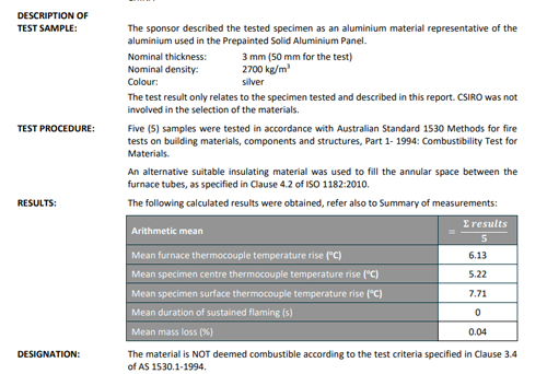 Revestimiento de aluminio probado AS1530.1